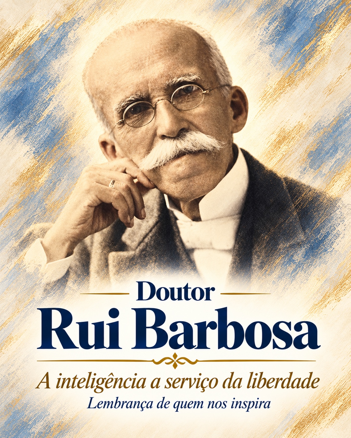 Arte de Rui Barbosa com os dizeres: Doutor Rui Barbosa, A inteligência a serviço da liberdade, Lembrança de quem nos inspira